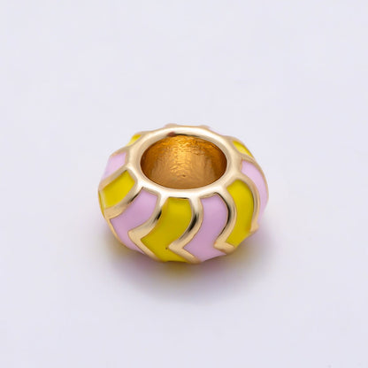 16K Gold Filled 10mm Multicolor Chevron Enamel Large Hole Rondelle Bead | Beads-00502 ~ Beads-00513
