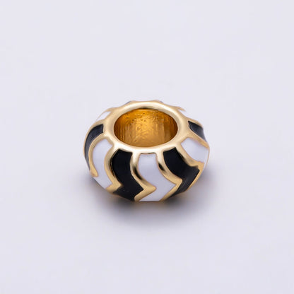 16K Gold Filled 10mm Multicolor Chevron Enamel Large Hole Rondelle Bead | Beads-00502 ~ Beads-00513