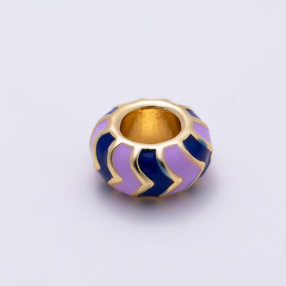 16K Gold Filled 10mm Multicolor Chevron Enamel Large Hole Rondelle Bead | Beads-00502 ~ Beads-00513