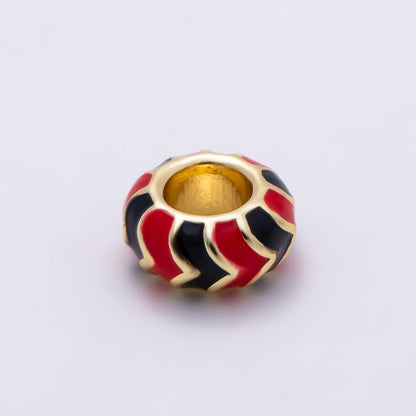 16K Gold Filled 10mm Multicolor Chevron Enamel Large Hole Rondelle Bead | Beads-00502 ~ Beads-00513