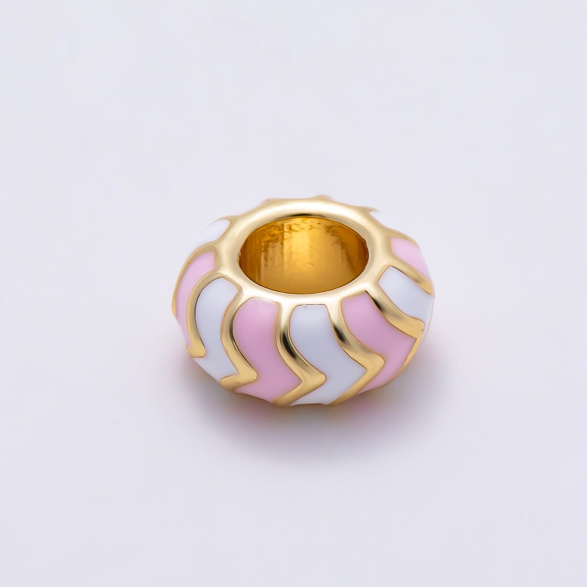 16K Gold Filled 10mm Multicolor Chevron Enamel Large Hole Rondelle Bead | Beads-00502 ~ Beads-00513