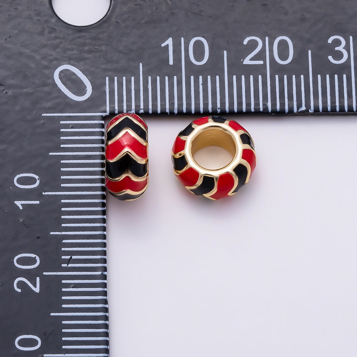 16K Gold Filled 10mm Multicolor Chevron Enamel Large Hole Rondelle Bead | Beads-00502 ~ Beads-00513