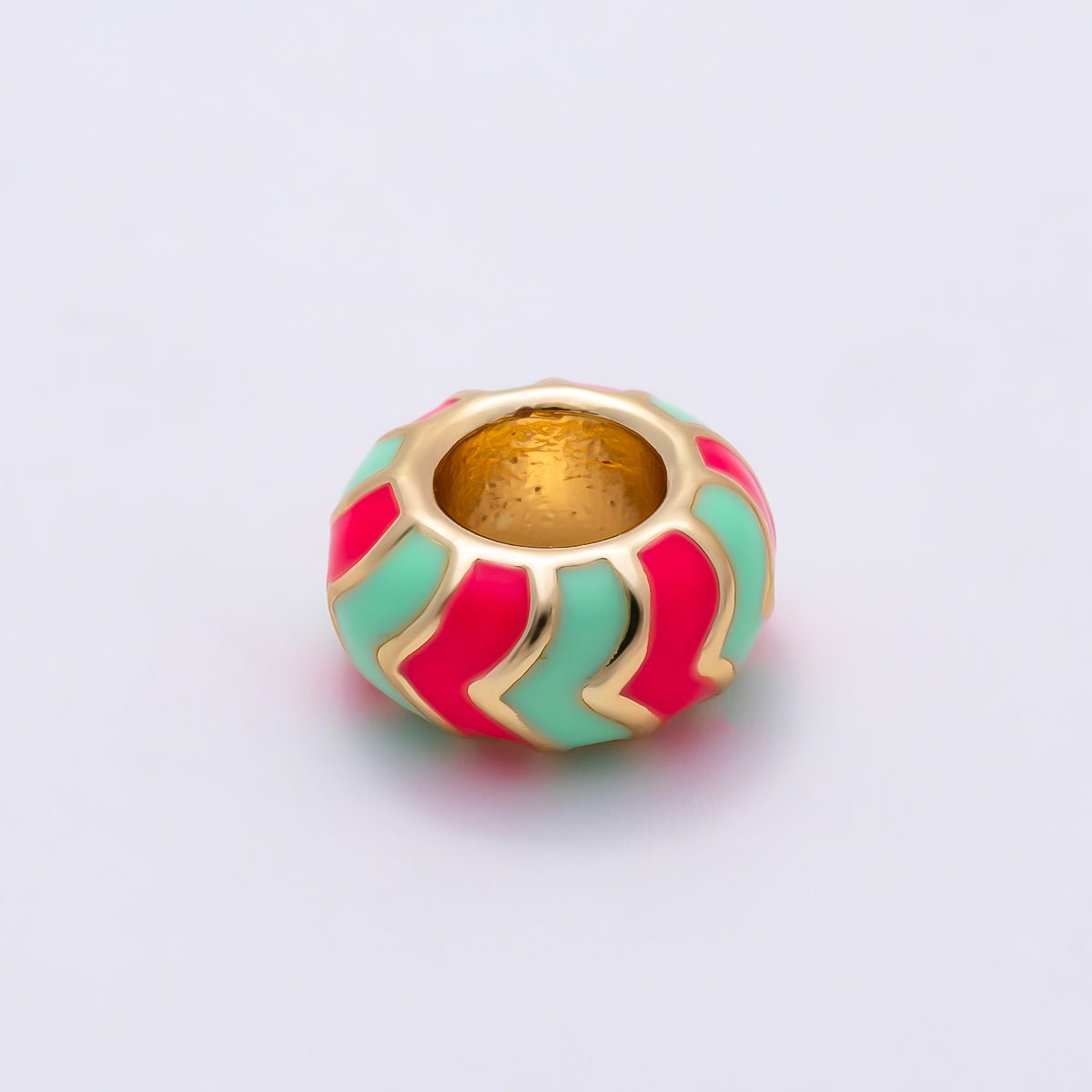 16K Gold Filled 10mm Multicolor Chevron Enamel Large Hole Rondelle Bead | Beads-00502 ~ Beads-00513