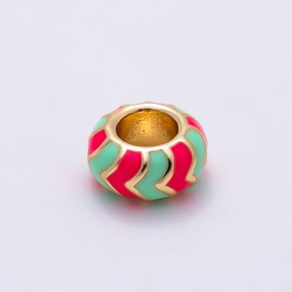 16K Gold Filled 10mm Multicolor Chevron Enamel Large Hole Rondelle Bead | Beads-00502 ~ Beads-00513