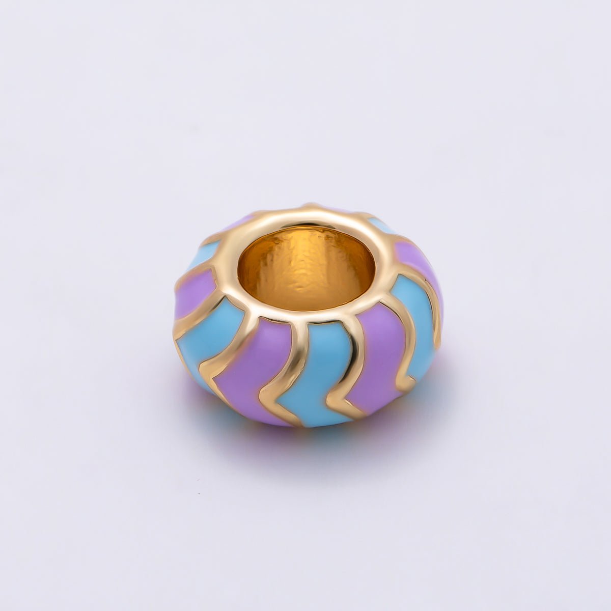 16K Gold Filled 10mm Multicolor Chevron Enamel Large Hole Rondelle Bead | Beads-00502 ~ Beads-00513