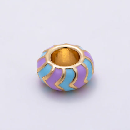 16K Gold Filled 10mm Multicolor Chevron Enamel Large Hole Rondelle Bead | Beads-00502 ~ Beads-00513