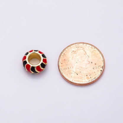 16K Gold Filled 10mm Multicolor Chevron Enamel Large Hole Rondelle Bead | Beads-00502 ~ Beads-00513