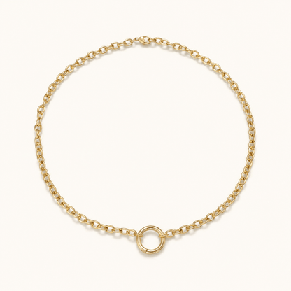 16K Gold Filled 5mm Push Gate Charm Connector Holder Ring Cable Chain 18 Inch Necklace | WA-00557