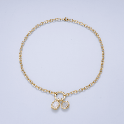 16K Gold Filled 5mm Push Gate Charm Connector Holder Ring Cable Chain 18 Inch Necklace | WA-00557