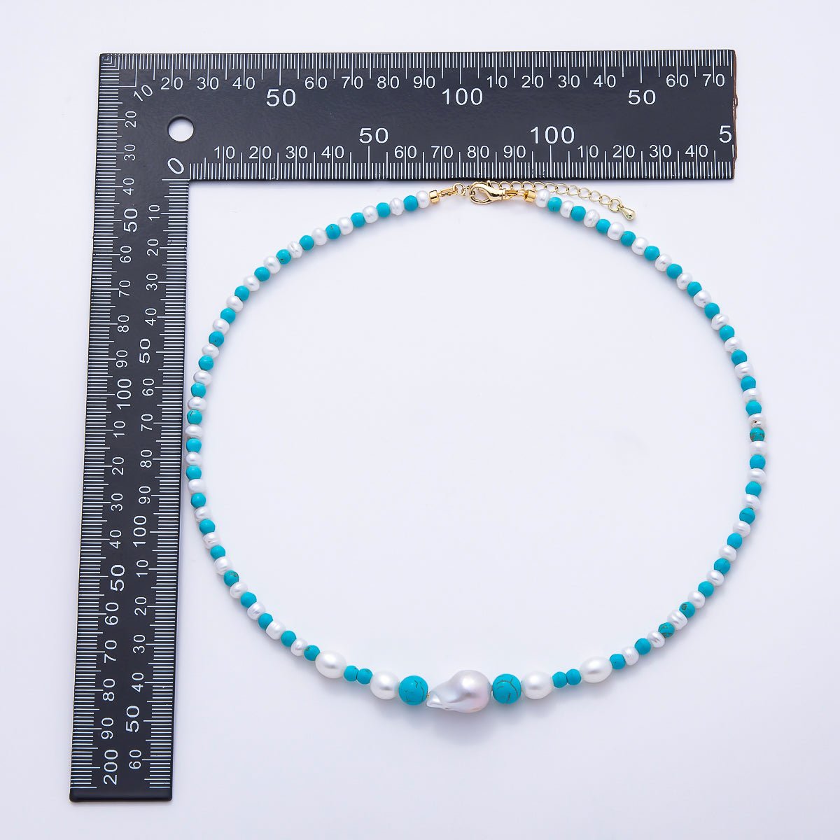 16K Gold Filled 5mm Shell Pearl Turquoise Round Gradient Gemstone Chain 18 Inch Necklace | WA-01508