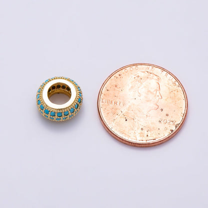 16K Gold Filled 10mm Turquoise Micro Paved Rondelle Bead in Gold &amp; Silver | Beads-00518 Beads-00519