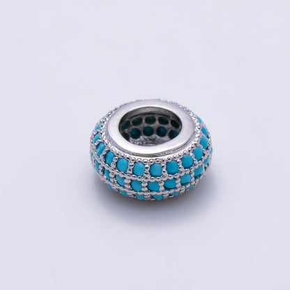 16K Gold Filled 10mm Turquoise Micro Paved Rondelle Bead in Gold &amp; Silver | Beads-00518 Beads-00519
