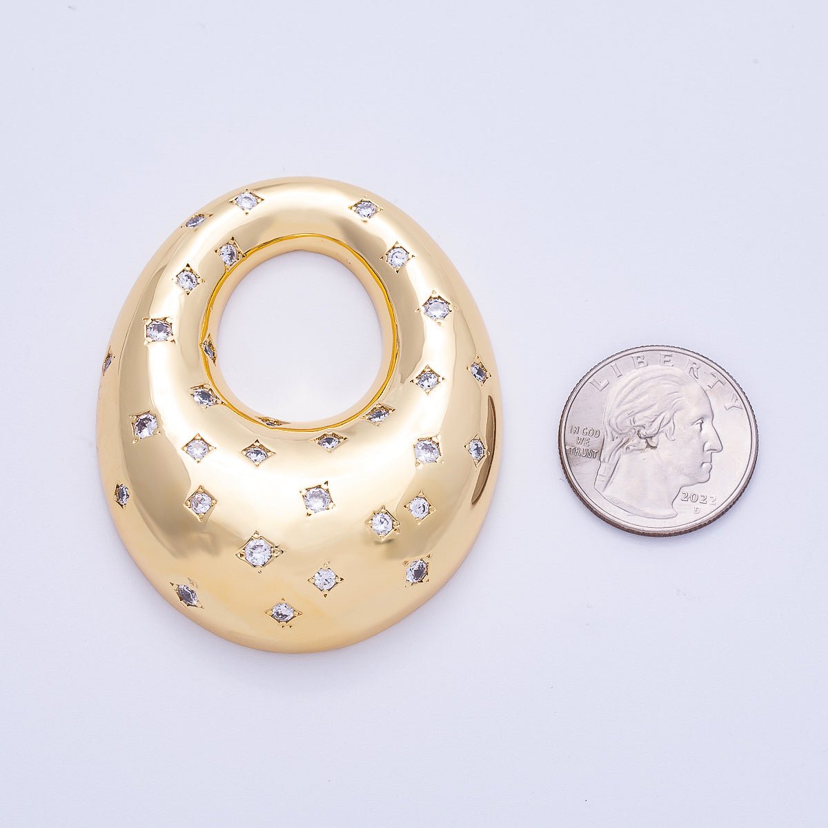 16K Gold Filled 60mm Clear CZ Geometric Dotted Dome Bead Pendant | Findings-00139