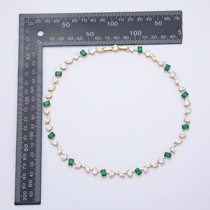 16K Gold Filled 6.5mm Green Baguette Clear Multi-Cut CZ Tennis Chain 17 Inch Adjustable Necklace | WA-04687