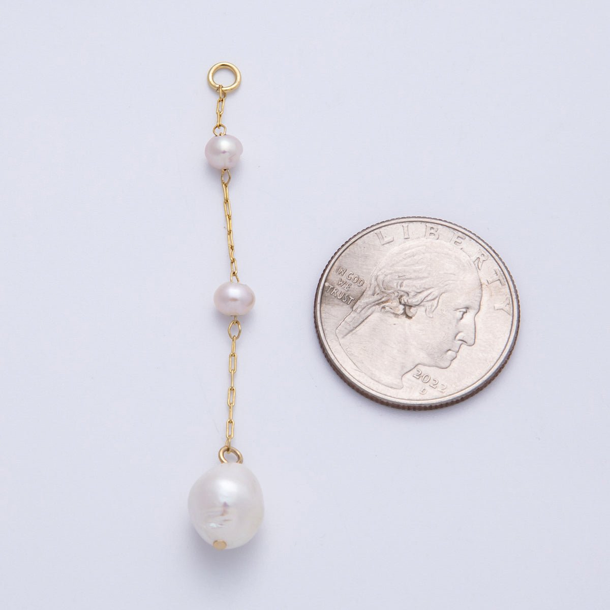 16K Gold Filled 65mm White Triple Ringed Button Shell Pearl Paperclip Chain Drop Charm | Charms-00334