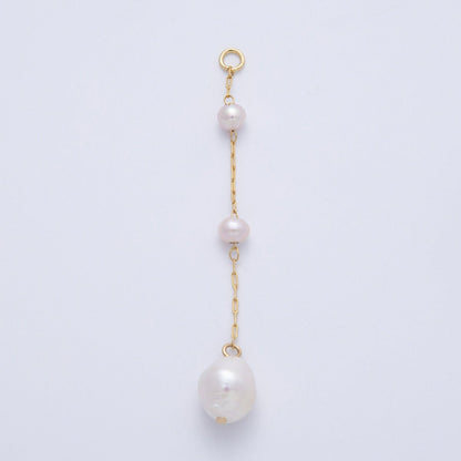 16K Gold Filled 65mm White Triple Ringed Button Shell Pearl Paperclip Chain Drop Charm | Charms-00334