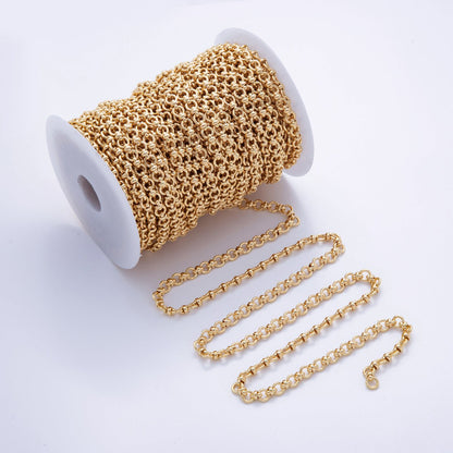 16K Gold Filled 6.8mm Rolo Figure Eight Link Unfinished Chain by Yard | Roll-1567