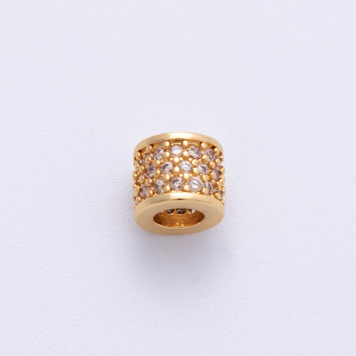 16K Gold Filled 6mm Black, Purple, Clear, Green, Blue, Fuchsia Micro Paved CZ Rondelle Bead | Beads-00022~00027