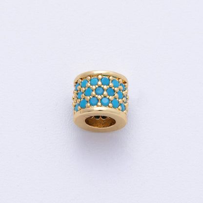 16K Gold Filled 6mm Black, Purple, Clear, Green, Blue, Fuchsia Micro Paved CZ Rondelle Bead | Beads-00022~00027