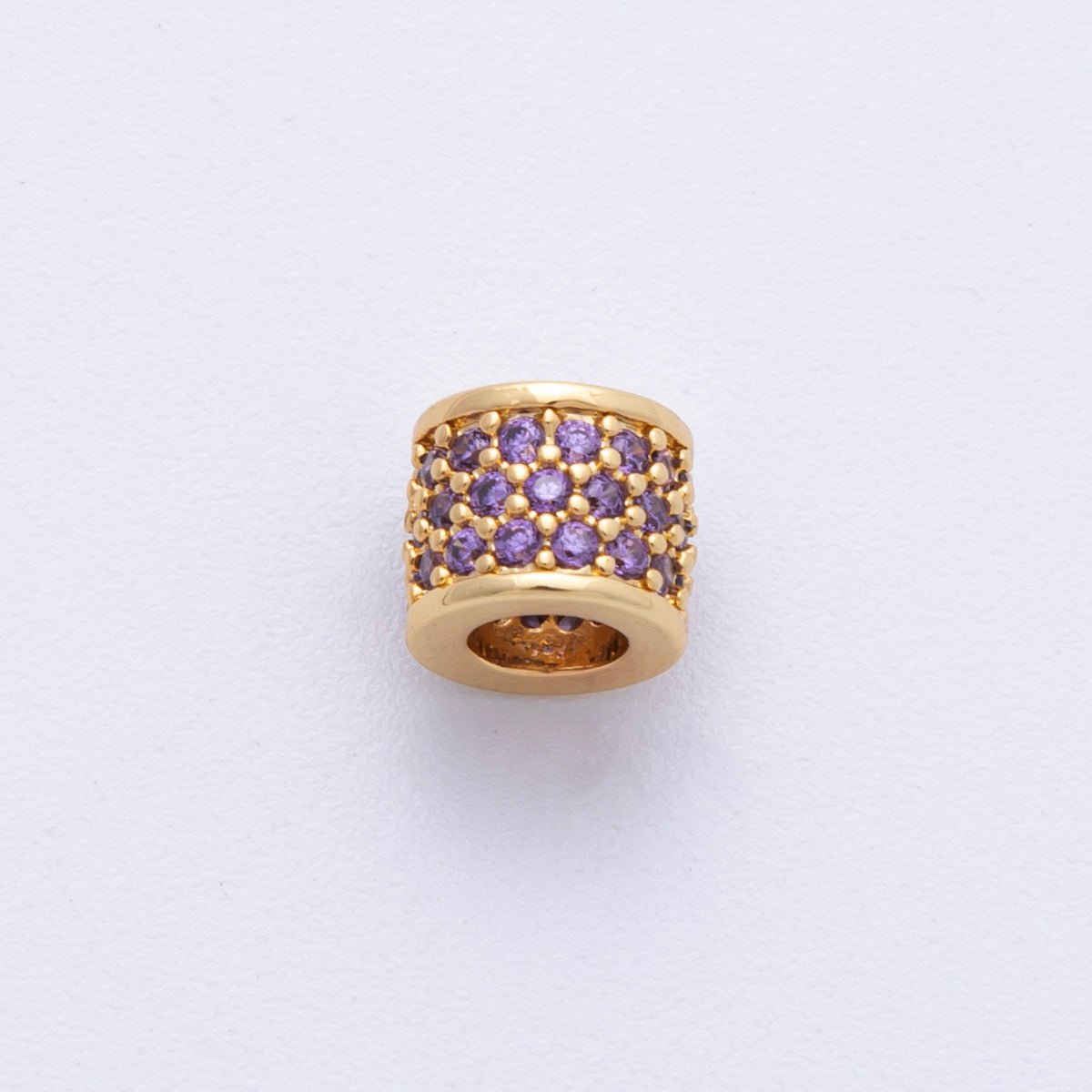16K Gold Filled 6mm Black, Purple, Clear, Green, Blue, Fuchsia Micro Paved CZ Rondelle Bead | Beads-00022~00027
