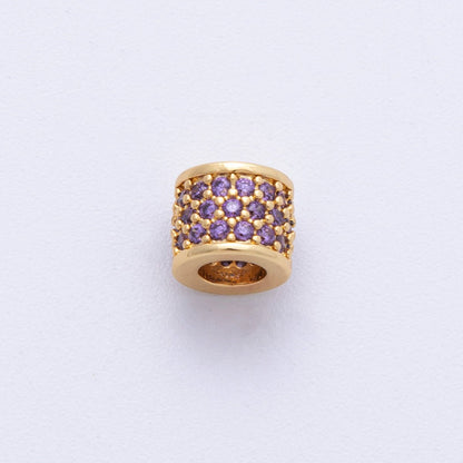 16K Gold Filled 6mm Black, Purple, Clear, Green, Blue, Fuchsia Micro Paved CZ Rondelle Bead | Beads-00022~00027