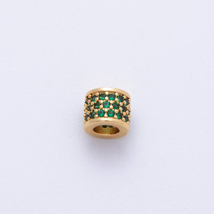 16K Gold Filled 6mm Black, Purple, Clear, Green, Blue, Fuchsia Micro Paved CZ Rondelle Bead | Beads-00022~00027