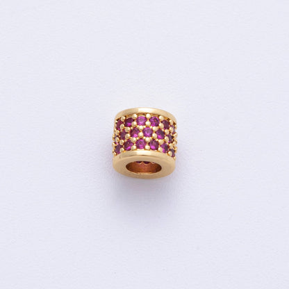 16K Gold Filled 6mm Black, Purple, Clear, Green, Blue, Fuchsia Micro Paved CZ Rondelle Bead | Beads-00022~00027