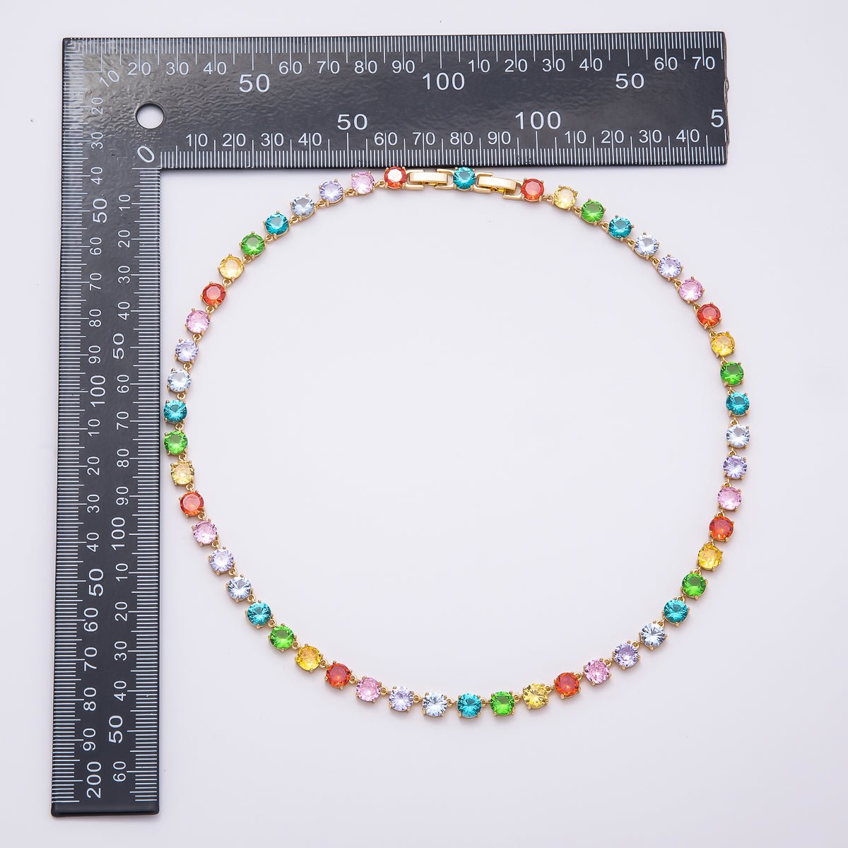16K Gold Filled 6mm Multicolor Rainbow Round CZ Tennis Chain 17 Inch Adjustable Necklace | WA-04599
