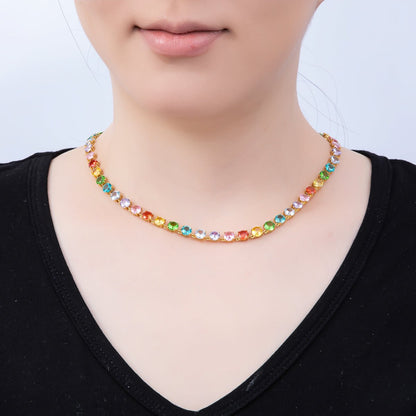 16K Gold Filled 6mm Multicolor Rainbow Round CZ Tennis Chain 17 Inch Adjustable Necklace | WA-04599