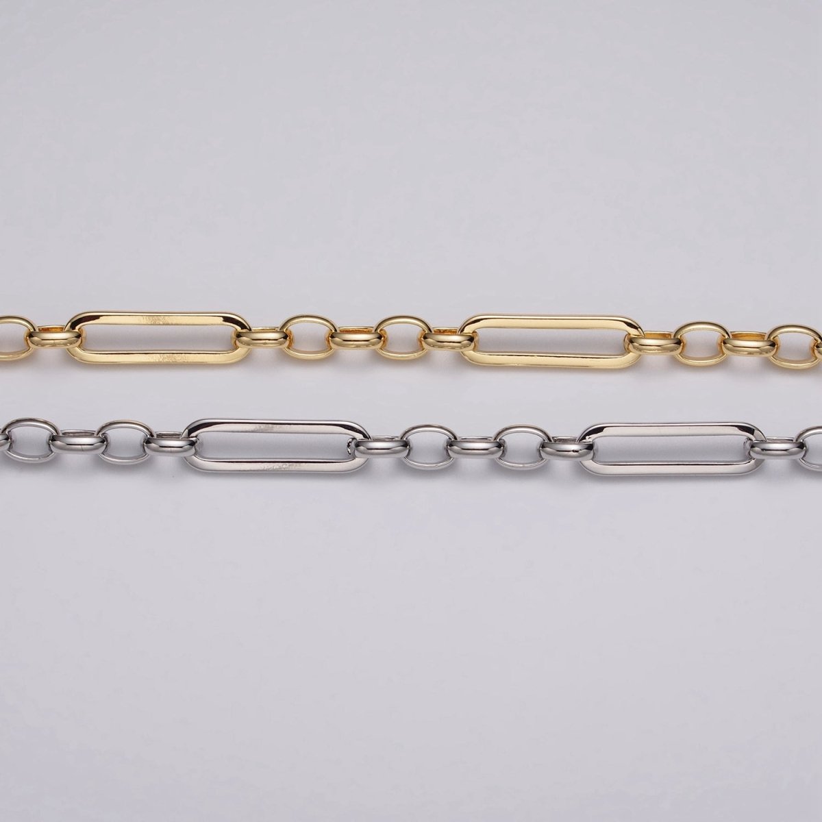 16K Gold Filled 6mm PaperClip Figaro Long and Short Fancy Unfinished Chain in Gold &amp; Silver | ROLL-1181 ROLL-1182 Clearance Pricing