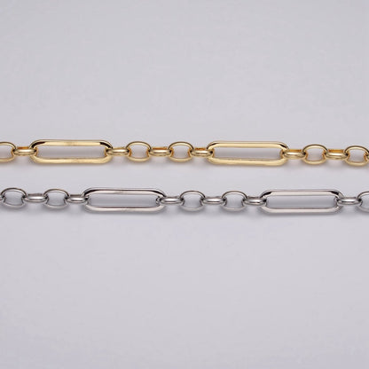16K Gold Filled 6mm PaperClip Figaro Long and Short Fancy Unfinished Chain in Gold &amp; Silver | ROLL-1181 ROLL-1182 Clearance Pricing