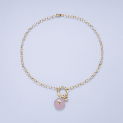 16K Gold Filled 6mm Push Gate Charm Connector Holder Ring Rolo Chain 18 Inch Necklace | WA-00558