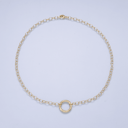 16K Gold Filled 6mm Push Gate Charm Connector Holder Ring Rolo Chain 18 Inch Necklace | WA-00558