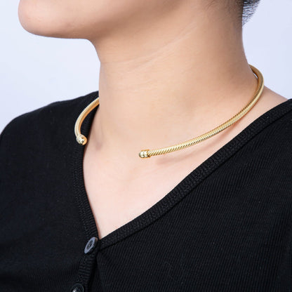 16K Gold Filled 6mm Twisted Croissant Cuff Collar Necklace | WA-04156