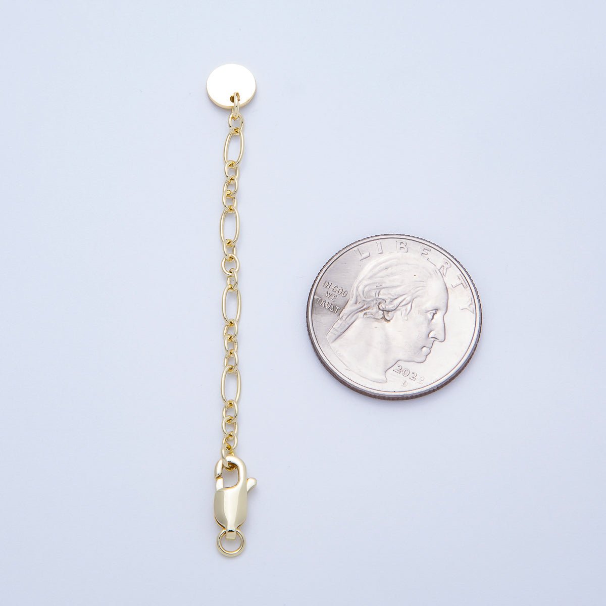 16K Gold Filled 7 Inch Lobster Clasp Round Tag Figaro Chain Extender Closure | Findings-00169