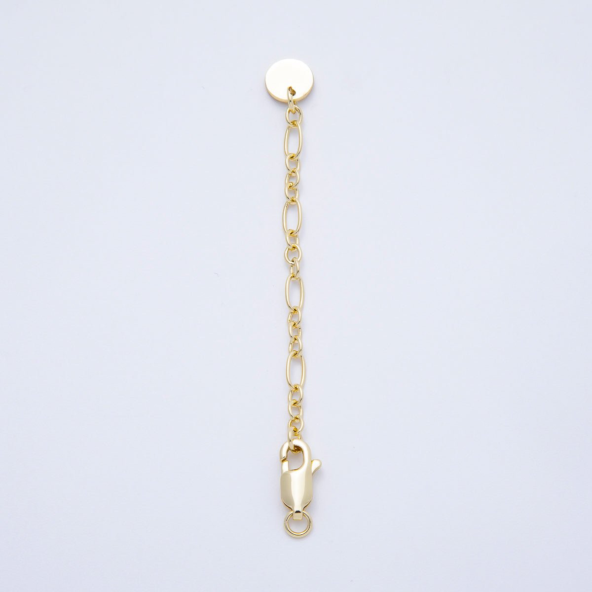 16K Gold Filled 7 Inch Lobster Clasp Round Tag Figaro Chain Extender Closure | Findings-00169