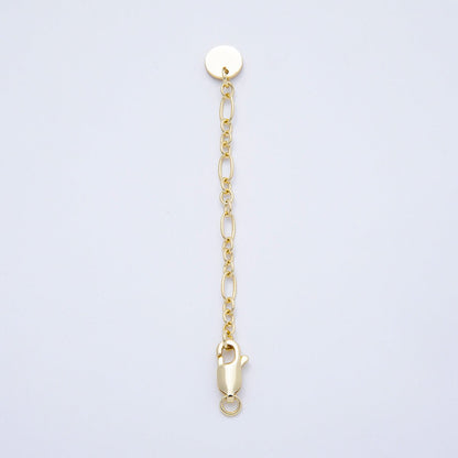 16K Gold Filled 7 Inch Lobster Clasp Round Tag Figaro Chain Extender Closure | Findings-00169