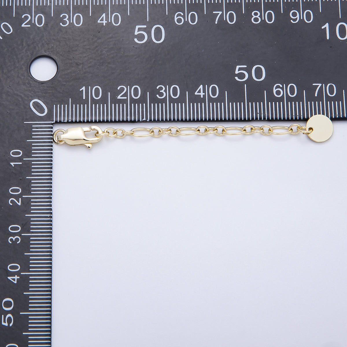 16K Gold Filled 7 Inch Lobster Clasp Round Tag Figaro Chain Extender Closure | Findings-00169