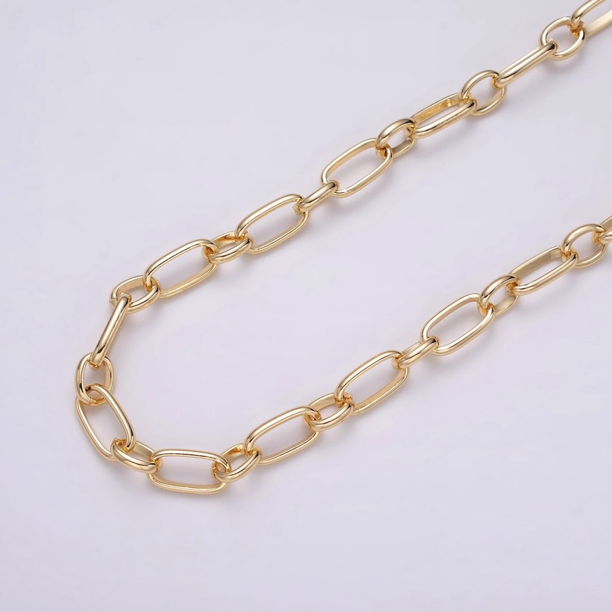 16K Gold Plated 7.2mm Rectangular Paperclip Cable Link Unfinished Chain by Yard in Gold &amp; Silver | ROLL-1229 ROLL-1230 Clearance Pricing