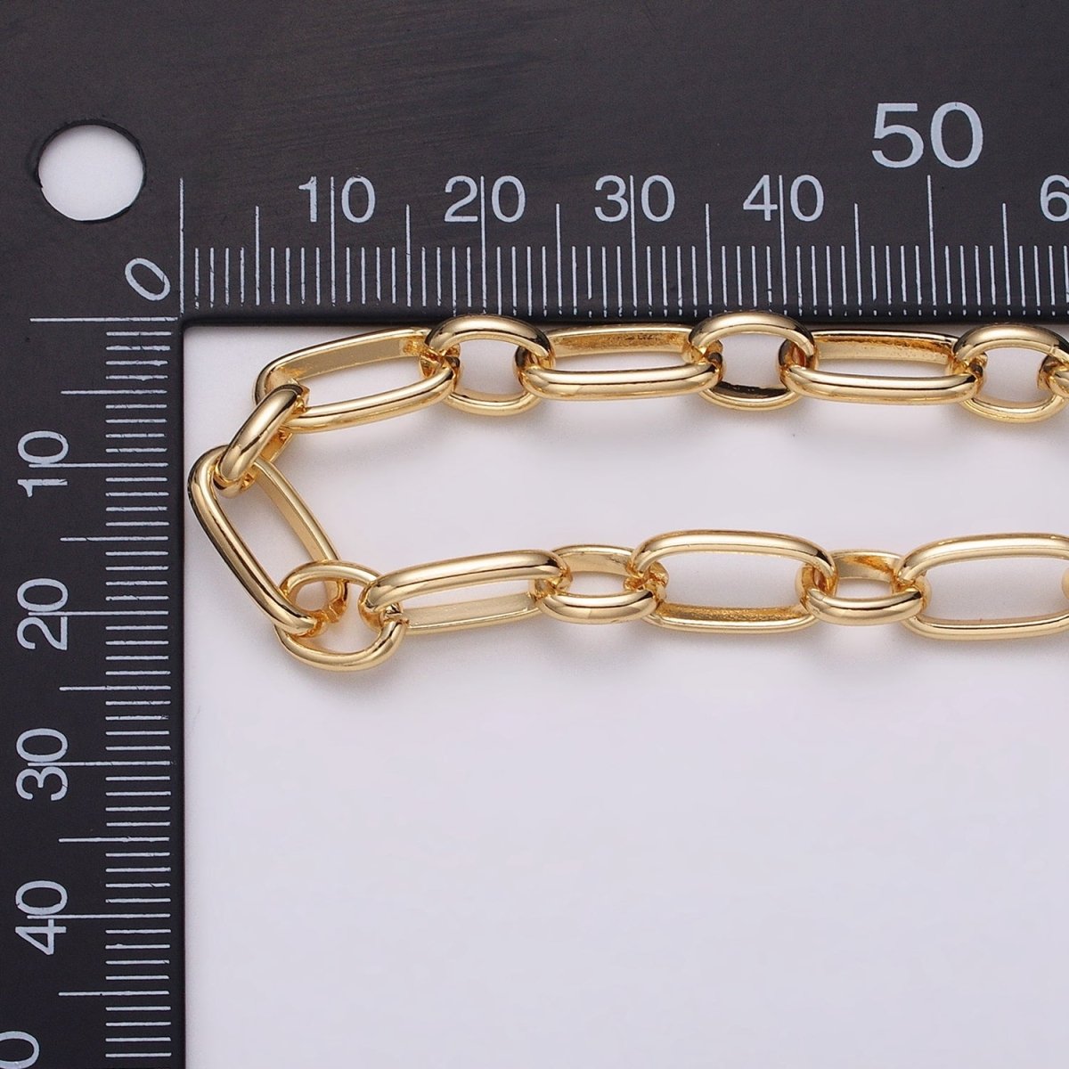 16K Gold Plated 7.2mm Rectangular Paperclip Cable Link Unfinished Chain by Yard in Gold &amp; Silver | ROLL-1229 ROLL-1230 Clearance Pricing