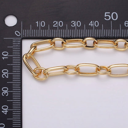 16K Gold Plated 7.2mm Rectangular Paperclip Cable Link Unfinished Chain by Yard in Gold &amp; Silver | ROLL-1229 ROLL-1230 Clearance Pricing