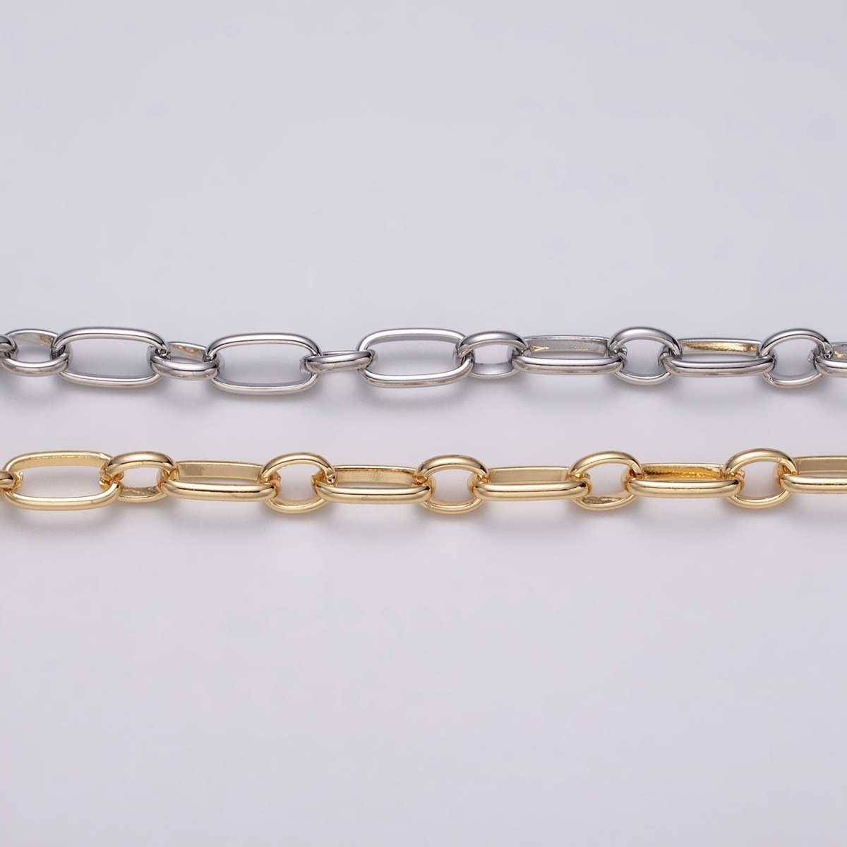 16K Gold Plated 7.2mm Rectangular Paperclip Cable Link Unfinished Chain by Yard in Gold &amp; Silver | ROLL-1229 ROLL-1230 Clearance Pricing