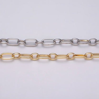 16K Gold Plated 7.2mm Rectangular Paperclip Cable Link Unfinished Chain by Yard in Gold &amp; Silver | ROLL-1229 ROLL-1230 Clearance Pricing
