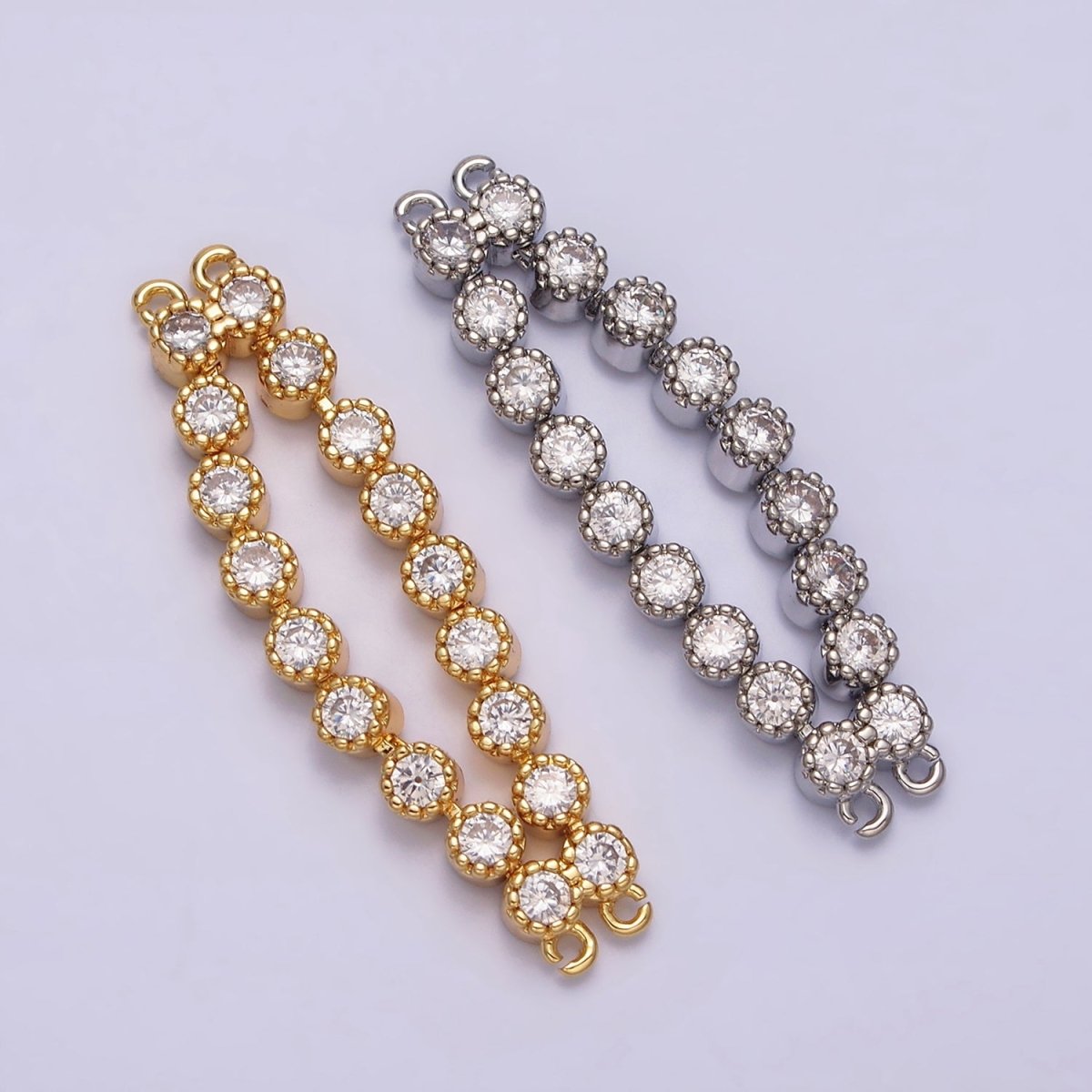 16K Gold Filled 73mm Double Clear Round CZ Connector in Gold &amp; Silver | Y-884