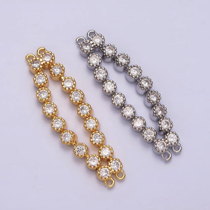 16K Gold Filled 73mm Double Clear Round CZ Connector in Gold &amp; Silver | Y-884