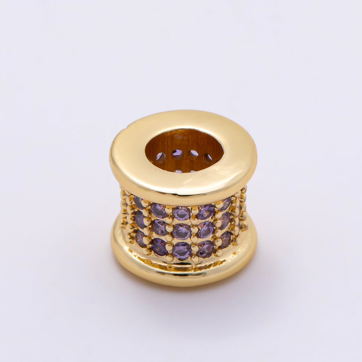 16K Gold Filled 7.5mm Birthstone Micro Paved CZ Wide Spacer Beads | Beads-00351 ~ Beads-00362