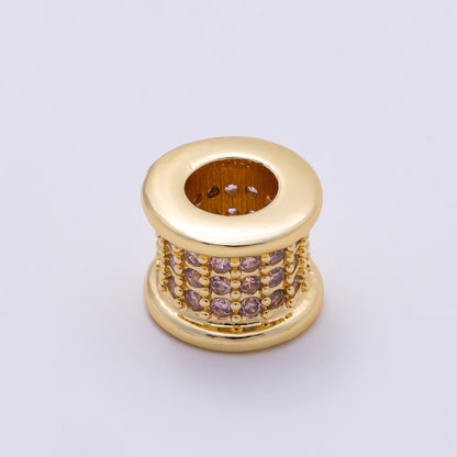 16K Gold Filled 7.5mm Birthstone Micro Paved CZ Wide Spacer Beads | Beads-00351 ~ Beads-00362