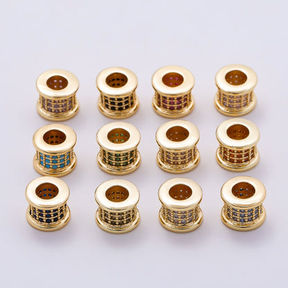 16K Gold Filled 7.5mm Birthstone Micro Paved CZ Wide Spacer Beads | Beads-00351 ~ Beads-00362