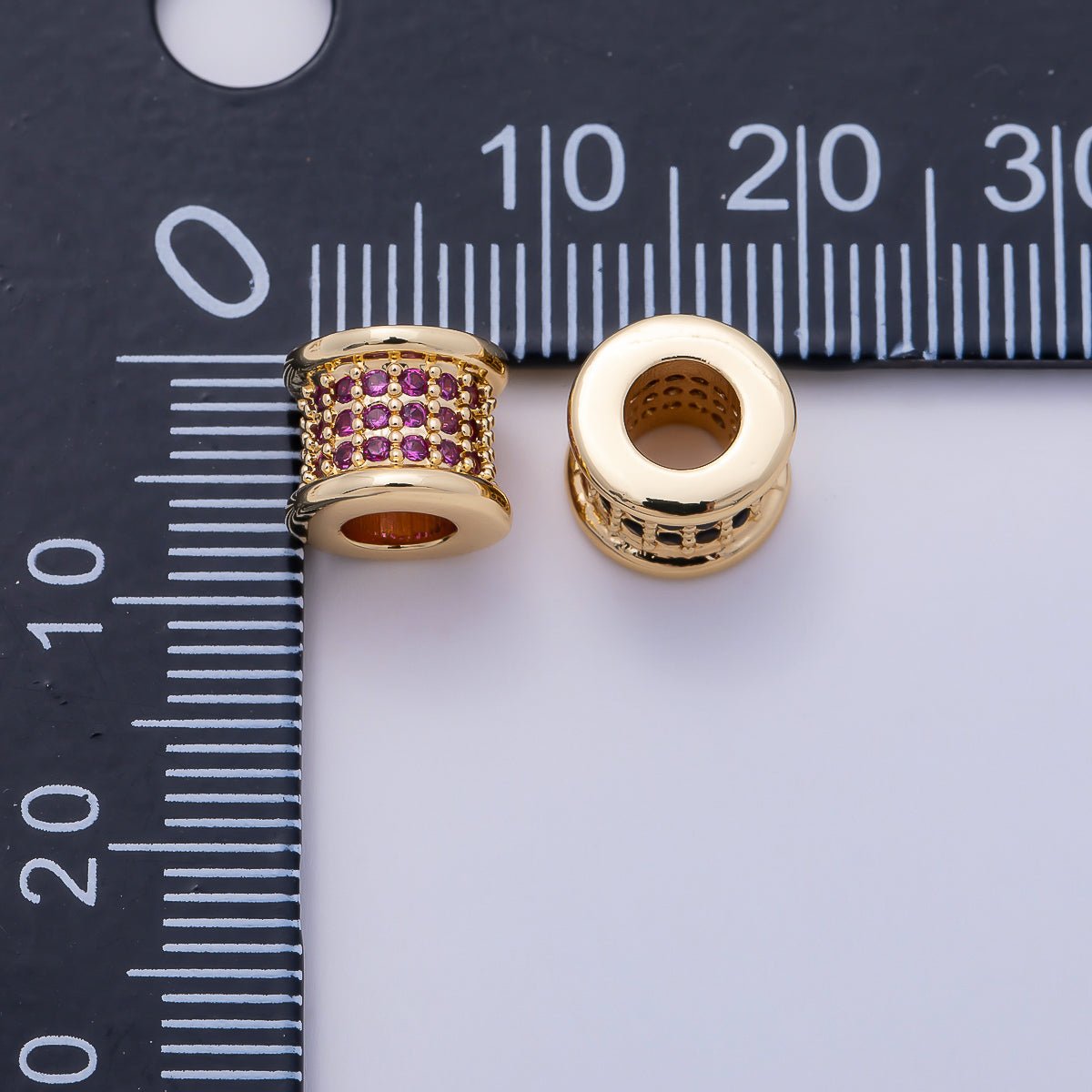 16K Gold Filled 7.5mm Birthstone Micro Paved CZ Wide Spacer Beads | Beads-00351 ~ Beads-00362