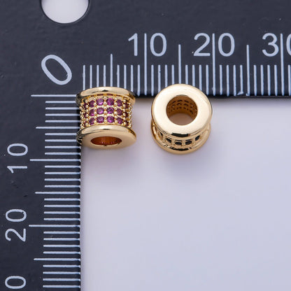 16K Gold Filled 7.5mm Birthstone Micro Paved CZ Wide Spacer Beads | Beads-00351 ~ Beads-00362